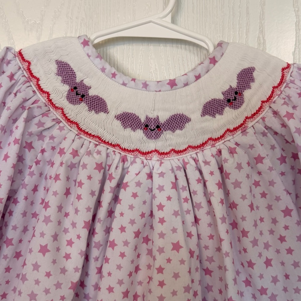 Poppy Kids Co Smocked Embroidery Dress Bats Stars Patterned Halloween 18 months - Picture 3 of 7